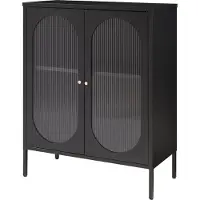 En.casa Dressoir Karlskrona metaal met geribbeld glas zwart 101x80x40 cm []