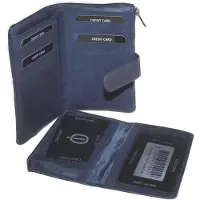 Oi blauwe leren damesportemonnee zeer zacht / soft lederen damesbeurs met uitneembaar pasjesmapje en verborgen vak / portemonnee met rits / blauw leer / RFID SAFE / 721Blue
