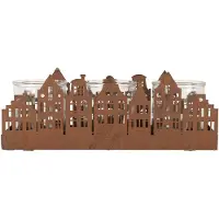 Clayre & Eef Waxinelichthouder 30x9x11 cm Bruin Metaal Huizen