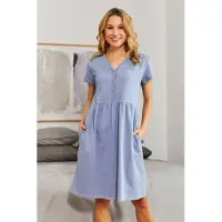 Doctor Nap Katoenen Nachthemd Borstvoeding Zwangerschap TB.5336 Sky Blue 44 / XXL