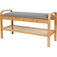 Lumaland Schoenenrek van bamboe met zitbank + 1 niveau - 90x50x30 cm grijs