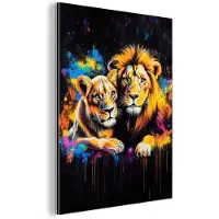 MuchoWow Aluminium schilderij 90x120 cm - Wanddecoratie metaal - Leeuwen - Schilderij - Kleuren - Metalen muurdecoratie woonkamer - Decoratie industrieel - Foto op dibond - Industriële accessoires slaapkamer