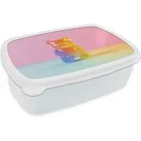 MuchoWow Broodtrommel Wit - Lunchbox Pastel - Snoep - Brooddoos 18x12x6 cm - Brood lunch box - Broodtrommels voor kinderen en volwassenen