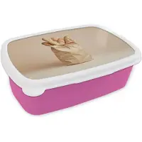 MuchoWow Broodtrommel Roze - Lunchbox Baguette - Brood - Stokbrood - Beige - Brooddoos 18x12x6 cm - Brood lunch box - Broodtrommels voor kinderen en volwassenen