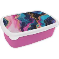 MuchoWow Broodtrommel Roze - Lunchbox Marmer - Modern - Goud - Brooddoos 18x12x6 cm - Brood lunch box - Broodtrommels voor kinderen en volwassenen