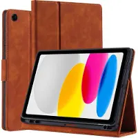 OTronica hoes geschikt voor iPad 2022 hoes 10.9 inch - ipad 10e generatie hoes bookcase met pencil houder premium leren cover - Bruin