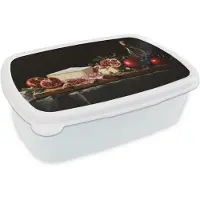 MuchoWow Broodtrommel Wit - Lunchbox Stilleven - Vintage - Borrelplank - Brooddoos 18x12x6 cm - Brood lunch box - Broodtrommels voor kinderen en volwassenen