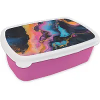MuchoWow Broodtrommel Roze - Lunchbox Modern - Marmer print - Oranje - Brooddoos 18x12x6 cm - Brood lunch box - Broodtrommels voor kinderen en volwassenen