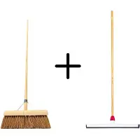 Synx Store Bezem kokos 30cm met steel 150cm + Vloertrekker 45cm Kunststof met Steel 120cm -Synx Tools – Binnenbezem