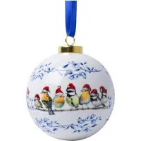 Heinen Delfts Blauw Kerstbal Bosvogels Kerstmuts -