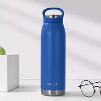 DILLER thermosfles - drinkfles - dubbelwandige thermosfles - vacuum drinkfles - handige handgreep - roestvrijstaal - BPA-free - 700 ML - blauw