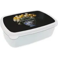 MuchoWow Broodtrommel Wit - Lunchbox Quotes - Bloem - Tulp - Geel - Brooddoos 18x12x6 cm - Brood lunch box - Broodtrommels voor kinderen en volwassenen