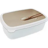 MuchoWow Broodtrommel Wit - Lunchbox Lepel - Rijst - Hout - Beige - Brooddoos 18x12x6 cm - Brood lunch box - Broodtrommels voor kinderen en volwassenen