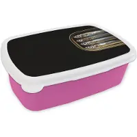 MuchoWow Broodtrommel Roze - Lunchbox Sardines - Blik - Zwart - Vissen - Brooddoos 18x12x6 cm - Brood lunch box - Broodtrommels voor kinderen en volwassenen