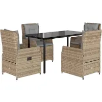 vidaXL 5-delige Tuinset met kussens poly rattan beige