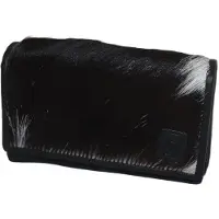 Oi Zwarte leren overslagportemonnee met vacht / damesbeurs met harmonica voor veel pasjes / damesportemonnee met soufflé en vacht / RFID safe / zwart / 998
