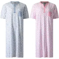 Lunatex - 2 dames nachthemden 224176 - korte mouw - 100% katoen - blauw en roze - maat XXL