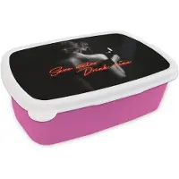 MuchoWow Broodtrommel Roze - Lunchbox Wijn - Vrouw - Neon - Quote - Brooddoos 18x12x6 cm - Brood lunch box - Broodtrommels voor kinderen en volwassenen