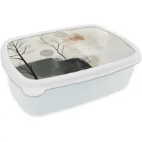 MuchoWow Broodtrommel Wit - Lunchbox Wabi sabi - Beige - Plant - Brooddoos 18x12x6 cm - Brood lunch box - Broodtrommels voor kinderen en volwassenen
