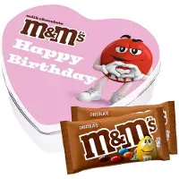 M&M's geschenkdoos hartje 'Happy Birthday' - met chocoladesmaak - verjaardagscadeau - 2 zakjes - 90g