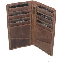 Oi Hunter bruine leren creditcardhouder voor veel pasjes / hoog en smal pasjesmapje met ritsje binnenin / mapje voor pasjes zeer plat / RFID safe / bruin leer / 289H