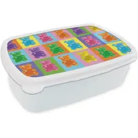MuchoWow Broodtrommel Wit - Lunchbox Art- Snoep - Kleurrijk - Brooddoos 18x12x6 cm - Brood lunch box - Broodtrommels voor kinderen en volwassenen