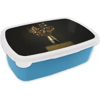 MuchoWow Broodtrommel Blauw - Lunchbox Goudbruine - Bladeren - Vaas - Herfstachtig - Brooddoos 18x12x6 cm - Brood lunch box - Broodtrommels voor kinderen en volwassenen