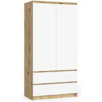 Akord Kleidingkast S90 met 2 Deuren en 2 Lades / Furniture Factory / Artisan Eik - Wit / 90 x 180 x 51 cm