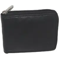 Oi zwarte leren heren portemonnee afgesloten met rits / geheel afgesloten billfold laag model / herenbeurs met rits rondom / anti skim / zwart / 201