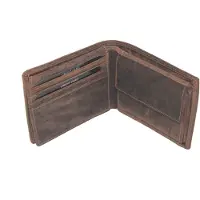 Oi Hunter bruine leren billfold laag model / platte heren portemonnee voor 9 pasjes / dunne beurs voor heren pasjesklep omhoog / RFID SAFE / bruin leer / 325