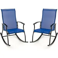 Costway Set van 2 schommelstoelen, schommelstoelen met hoge rugleuning en ademende zitstof, tuinstoelen voor tuin, veranda, zwembad, blauw