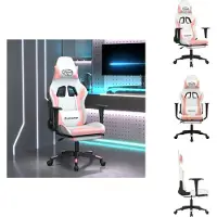 vidaXL Gaming stoel met voetsteun, wit en roze, kunstleer