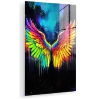 MuchoWow Glasschilderij 120x180 cm - Schilderij acrylglas - Regenboogkleuren - Vleugels - Magisch - Foto op glas - Muurdecoratie woonkamer - Wanddecoratie slaapkamer - Schilderijen