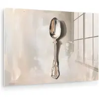 MuchoWow Glasschilderij 180x120 cm - Schilderij acrylglas - Lepel - Verf - Zilver - Foto op glas - Muurdecoratie woonkamer - Wanddecoratie slaapkamer - Schilderijen