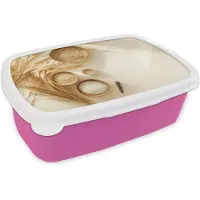 MuchoWow Broodtrommel Roze - Lunchbox Granen - Hout - Kom - Beige - Brooddoos 18x12x6 cm - Brood lunch box - Broodtrommels voor kinderen en volwassenen