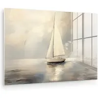MuchoWow Glasschilderij 180x120 cm - Schilderij acrylglas - Zeilschip - Zee - Bewolkt - Foto op glas - Muurdecoratie woonkamer - Wanddecoratie slaapkamer - Schilderijen