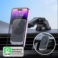 Phreeze Telefoonhouder Auto - Draadloos Opladen 15W - Geschikt voor MagSafe - Magnetisch - Voor Dashboard, Raam en Ventilatierooster - 360 Graden Draaibaar - Verstelbaar - Universeel - Zwart