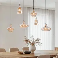 LumenXL 6-lichts design hanglamp Trinidad zwart met amber glas