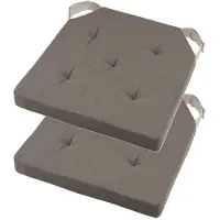 Stof Textile stoelkussen DUO - 2x - taupe - 38 x 38 x 4 cm - klittenband sluiting - zitkussens - binnen/buiten