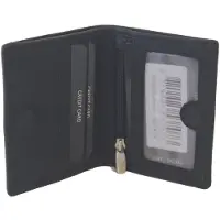 Oi zwart leren portemonneetje / Klein beursje met magneet sluiting / compact pasjesmapje met zicht vak achterop en ruimte voor biljetten / zwart leer / RFID SAFE / 473