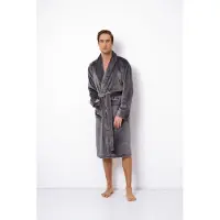 Aruelle Luxe badjas heren – grijze badjas met luxe details – kroon borduring - herenbadjas zacht – luxury bathrobe – 100% fleece – maat S