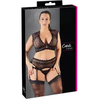 Cottelli collection Plus Size - lingerie-set van kant met strassteentjes (zwart) - XL