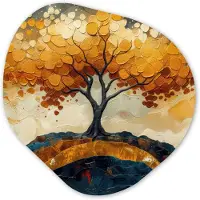 MuchoWow Organische wanddecoratie 40x40 cm - Organisch schilderij Boom - Natuur - Goud - Modern - Muurdecoratie woonkamer - Kamer decoratie - Schilderijen - Muurcirkel aesthetic
