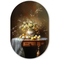 MuchoWow Muurovaal 60x90 cm - Ovale wanddecoratie Paaseieren - Stilleven - Vaas - Ovalen schilderij - Muurdecoratie woonkamer - Kamer decoratie - Schilderijen - Wandcirkel
