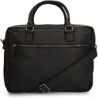 Manfield 18 inch- zwarte leren laptoptas | Maat Onesize