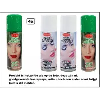 Goodmark 4x Haarverf/haarspray groen en wit 125 ml - Apple green en Wicked white - Word bezorgd in doos ivm beschadiging - Festival thema feest carnaval haar kleurspray party