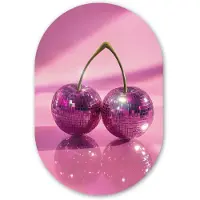 MuchoWow Muurovaal 60x90 cm - Ovale wanddecoratie Glitter - Discobol - Roze - Kersen - Ovalen schilderij - Muurdecoratie woonkamer - Kamer decoratie - Schilderijen - Wandcirkel