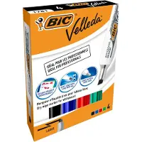 BIC VELLEDA: WHITEBOARDMARKER 1791 MET DIKKE SCHUINE PUNT, DOOS VAN 4 STUKS - ASSORTI