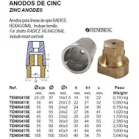 Tecnoseal Radice Full Shaft Hexagonal Anode 1.02kg Grijs 40 mm