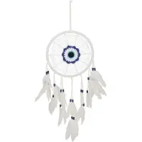 Gerimport Dromenvanger/dreamcatcher - mobiel - wit - veertjes/kraaltjes - 22 cm